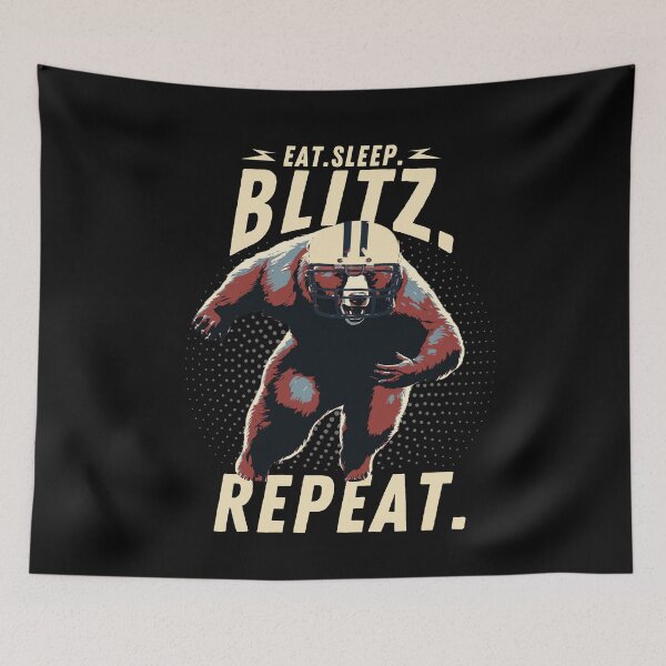 Item preview, Eat Sleep Blitz Repeat Bear Football Player designed and sold by TrueArtsStore.