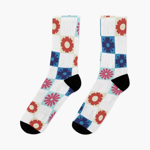 Item preview, Floral checkerboard, composition of graphic tiles designed and sold by MagdaKlosArt.