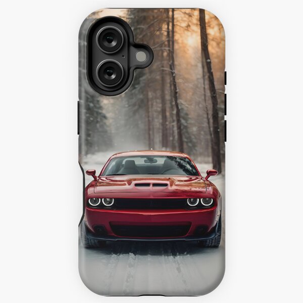 Vista previa del artículo con la obra «Coche del músculo Challenger. Camino forestal de invierno. Arte automotriz», diseñado y vendido por GiriaGallery.