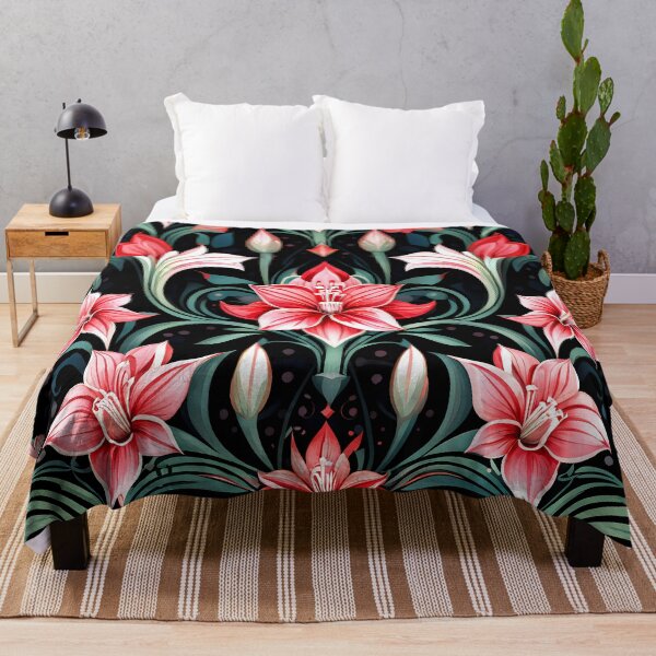Item preview, Art Deco Inspired Red and White Amaryllis Floral Pattern designed and sold by Petalandfur.