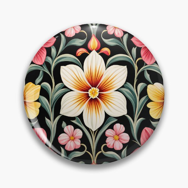 Item preview, Art Deco Inspired Red and Yellow Primrose Floral Pattern designed and sold by Petalandfur.