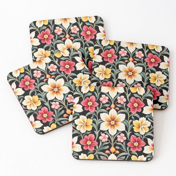 Item preview, Art Deco Inspired Red and Yellow Primrose Floral Pattern designed and sold by Petalandfur.