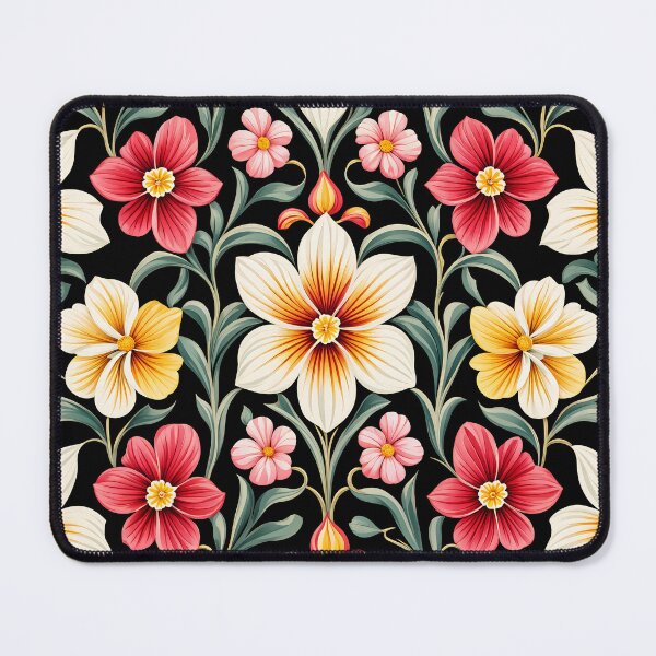 Item preview, Art Deco Inspired Red and Yellow Primrose Floral Pattern designed and sold by Petalandfur.