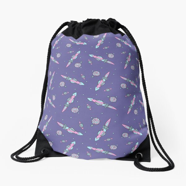 Squid Rocket Ship Drawstring Bag
