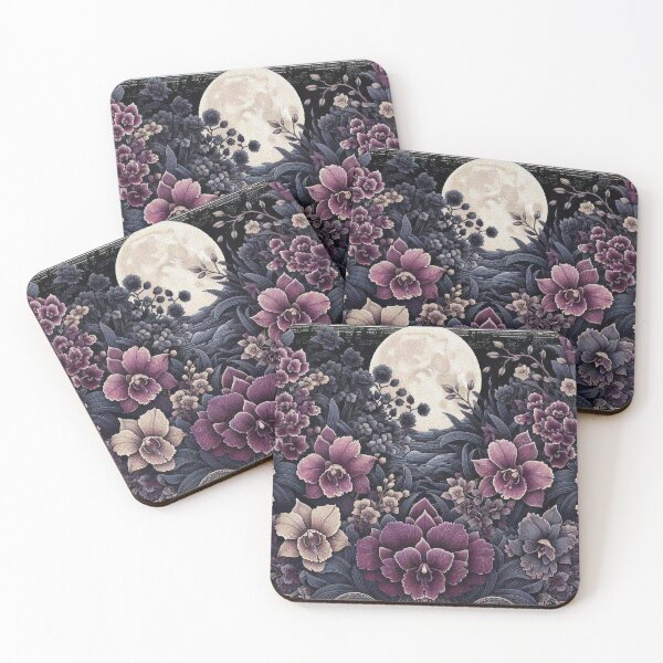 Item preview, Black and Dark Purple Orchids basking in full moonlit designed and sold by Illuministique.