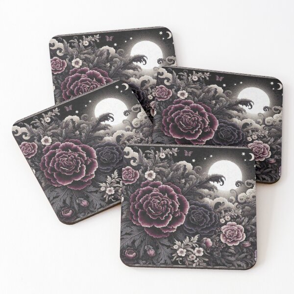 Item preview, Dark Purple and Dark red Carnation Flowers in night garden designed and sold by Illuministique.