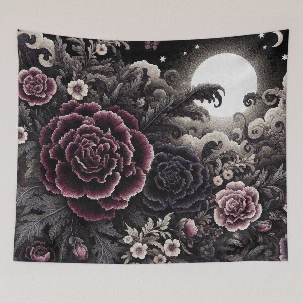 Item preview, Dark Purple and Dark red Carnation Flowers in night garden designed and sold by Illuministique.