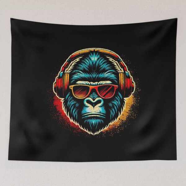 Item preview, Gorilla Wearing Sunglasses & Headphones: Vintage Distressed Monkey Art for Nature Lovers designed and sold by JUSTBEELEGANT.