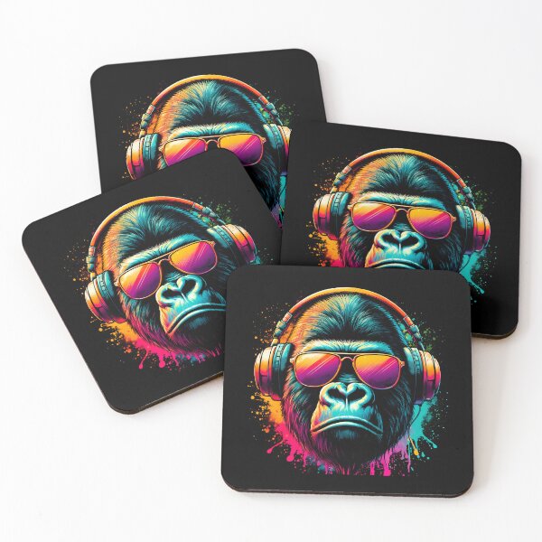 Item preview, Colorful  Gorilla Wearing Sunglasses & Headphones: Vintage Distressed Monkey Art for Nature Lovers designed and sold by JUSTBEELEGANT.