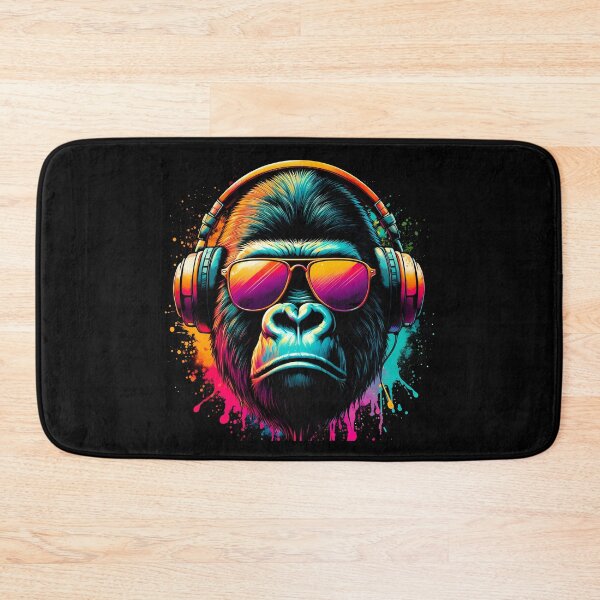 Item preview, Colorful  Gorilla Wearing Sunglasses & Headphones: Vintage Distressed Monkey Art for Nature Lovers designed and sold by JUSTBEELEGANT.