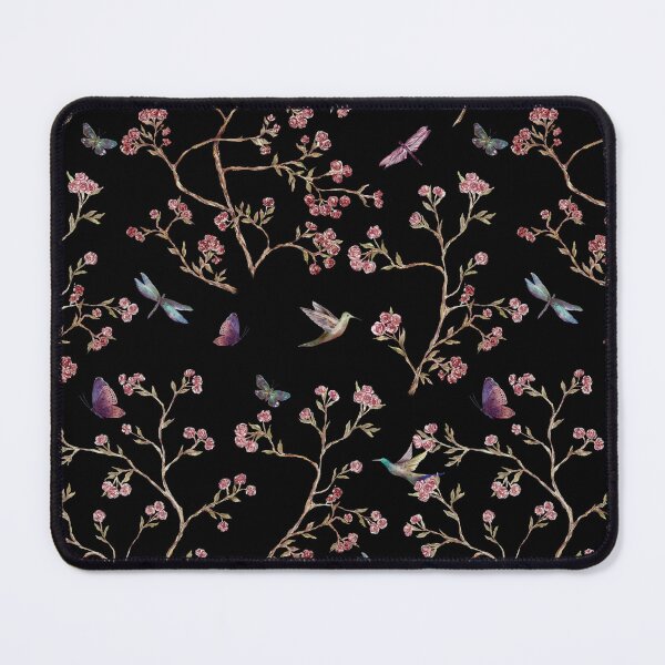 Item preview, Spring Butterflies, Birds, Dragonflies, Rose Gold Flowers, Black Background designed and sold by Jaydee001.