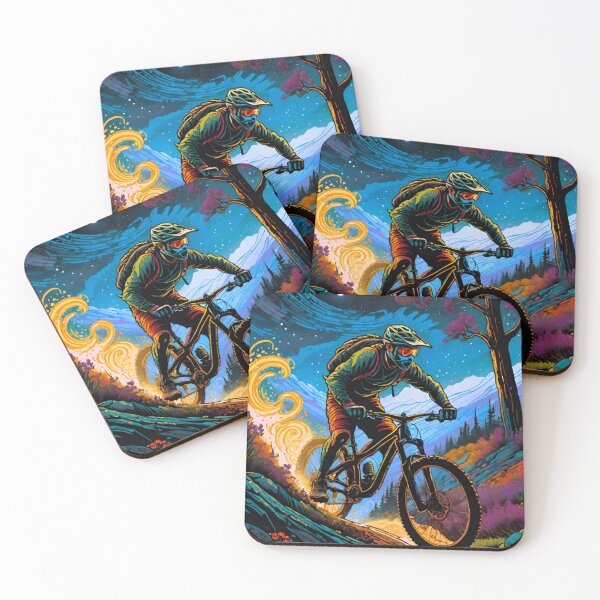 Item preview, Nighttime Sender: MTB Rider Conquering Rugged Terrain designed and sold by GrizzlyCollective.