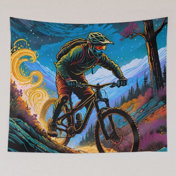 Item preview, Nighttime Sender: MTB Rider Conquering Rugged Terrain designed and sold by GrizzlyCollective.