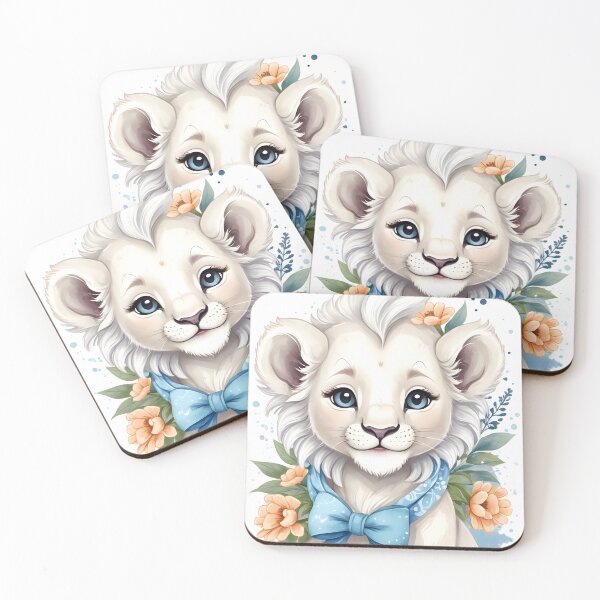 Item preview, White baby lion with bow happy jungle cartoon designed and sold by Raluk.