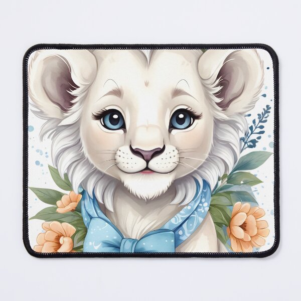 Item preview, White baby lion with bow happy jungle cartoon designed and sold by Raluk.