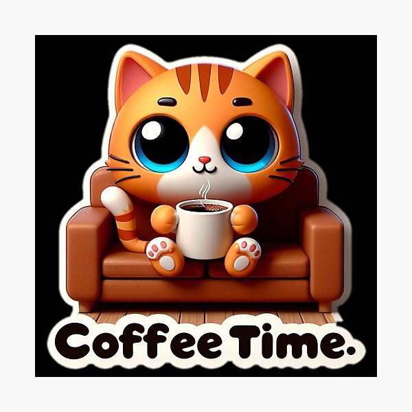 Item preview, sweet cat coffee time designed and sold by Sticker-Crafts.
