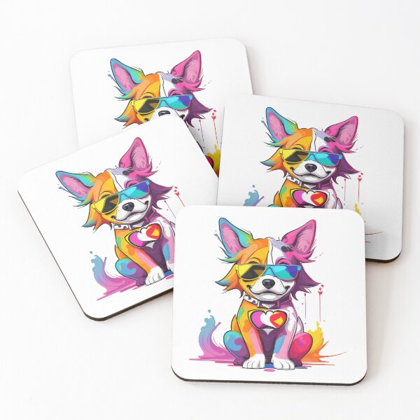 Item preview, A dog wearing sunglasses. Colorful print.  designed and sold by Harmonysens.