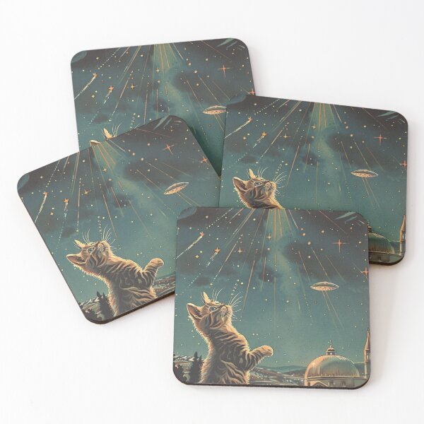 Item preview, Adorable Cute Cat Kittens and UFO Funny Vintage Art Retro designed and sold by LVTFCOarts.