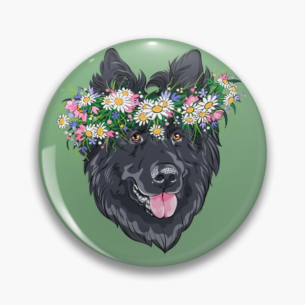 Item preview, Vector fashion Belgian Shepherd Dog, Groenendael breed in wildflowers wreath designed and sold by kavalenkavart.