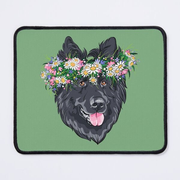 Item preview, Vector fashion Belgian Shepherd Dog, Groenendael breed in wildflowers wreath designed and sold by kavalenkavart.