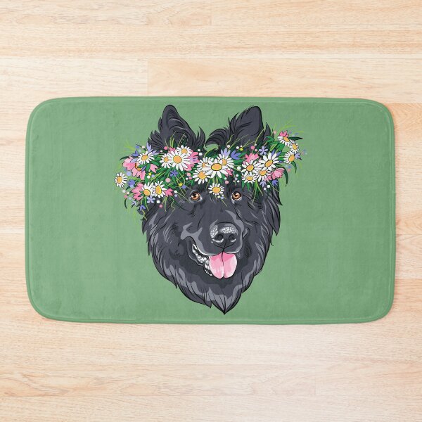 Item preview, Vector fashion Belgian Shepherd Dog, Groenendael breed in wildflowers wreath designed and sold by kavalenkavart.