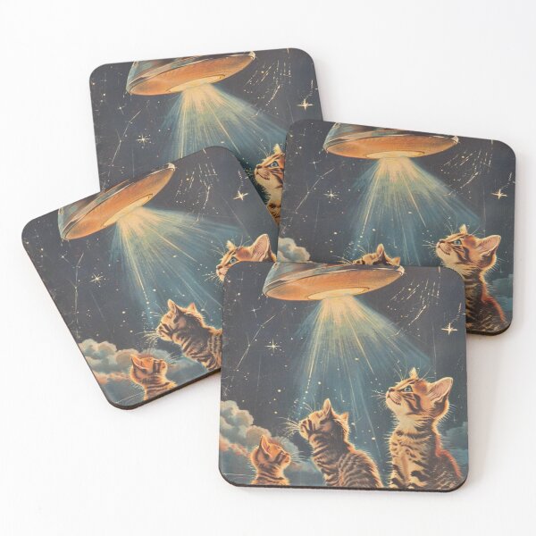 Item preview, Adorable Funny Kittens Cat and UFO Cute Retro Art Vintage designed and sold by LVTFCOarts.
