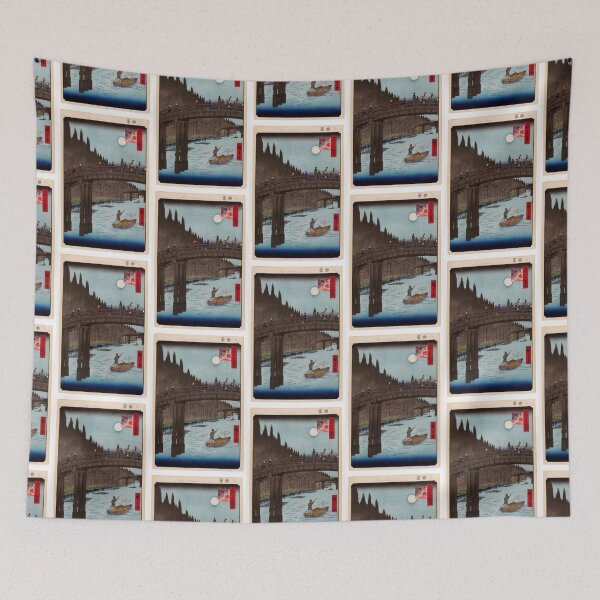Item preview, Bamboo Yards, Kyobashi Bridge, No. 76  One Hundred Famous Views of Edo Utagawa Hiroshige  | Japanese Ukiyo-e  Woodblock prints by Utagawa Hiroshige. designed and sold by TeeARTHY.