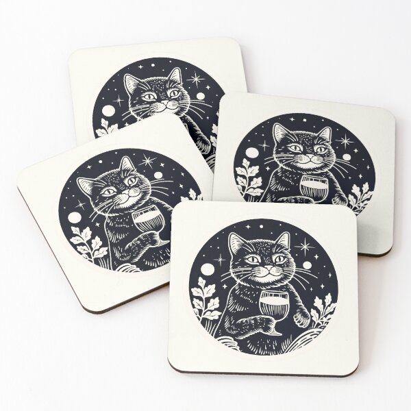 Item preview, smiling cat holding a glass wine designed and sold by PandaKunst.