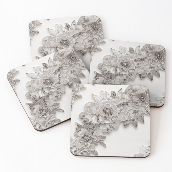 Item preview, Graceful Opulence: Exquisite Silver and White Floral Lace designed and sold by roon-ai.