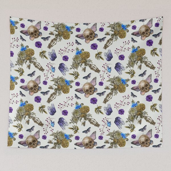 Item preview, Hocus-pocus skull moth Witchcraft watercolor pattern designed and sold by MonochromeEcho.