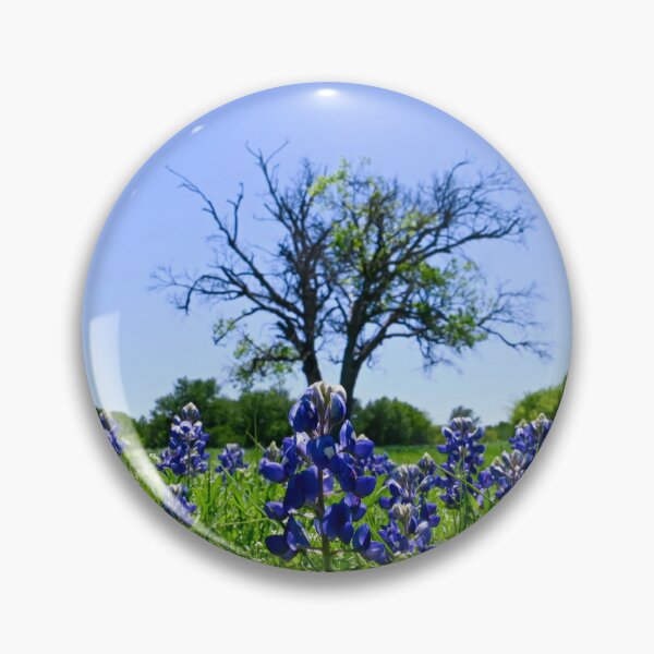 Artikelvorschau, Bluebonnet-Blüten mit einem Baum im Hintergrund entworfen und verkauft von Stretch Clendennen.