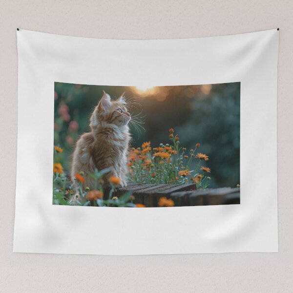 Item preview, A Captivating Emerald Cat Amongst Blossoms: A Moment of Radiant Tranquility designed and sold by Shirtastically.