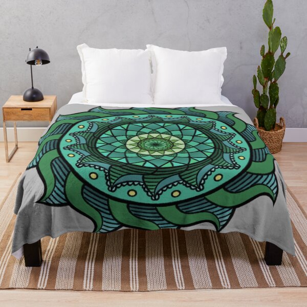 Artikelvorschau, Komplexes abstraktes geometrisches Mandala in Blaugrün und Grün entworfen und verkauft von Mountaineer-art.