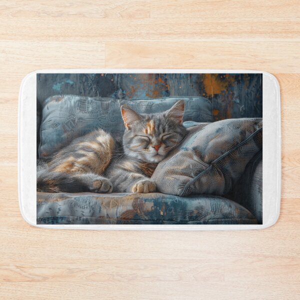 Item preview, Grey Contemporary Parlor Cat: Cyan Accented Watercolor Portrait designed and sold by Shirtastically.