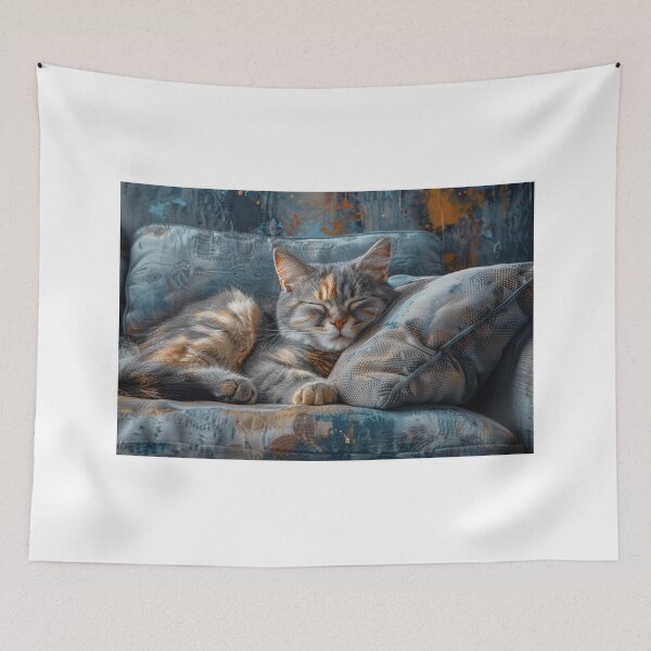 Item preview, Grey Contemporary Parlor Cat: Cyan Accented Watercolor Portrait designed and sold by Shirtastically.