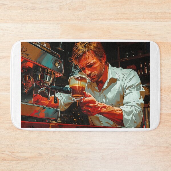 Item preview, Skilled Barista Preparing Espresso with Milky Froth - Coffee Shop designed and sold by Shirtastically.