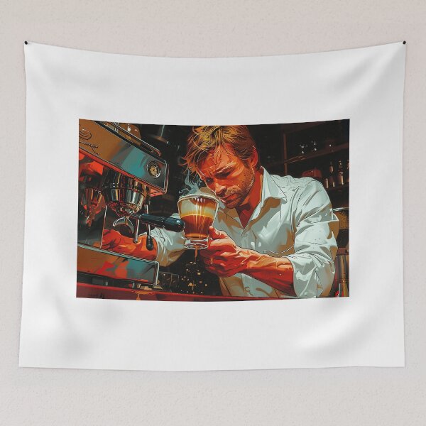 Item preview, Skilled Barista Preparing Espresso with Milky Froth - Coffee Shop designed and sold by Shirtastically.