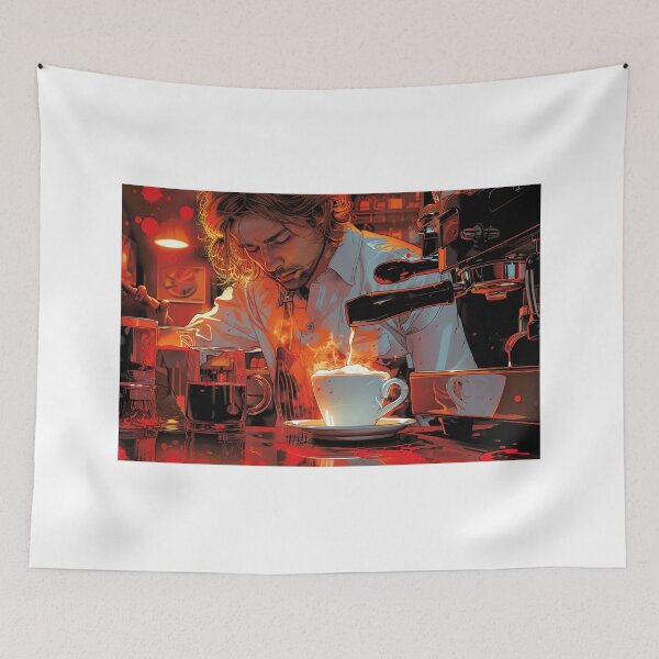 Item preview, Expert Barista Crafting Intricate Coffee Art at a Bustling Coffee Roastery designed and sold by Shirtastically.