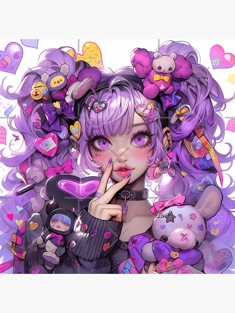 Lavender Goth Lolita Anime Girl Peace Sign