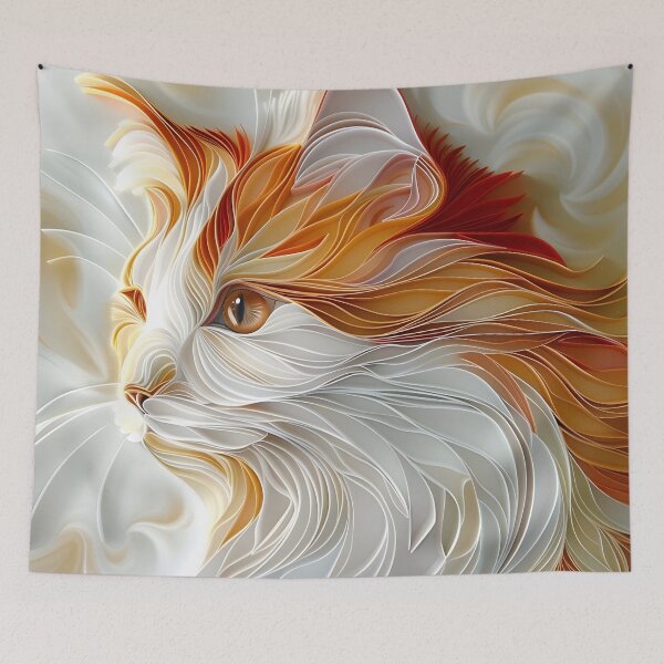 Item preview, orange and white paper quilling cat designed and sold by dcrc.
