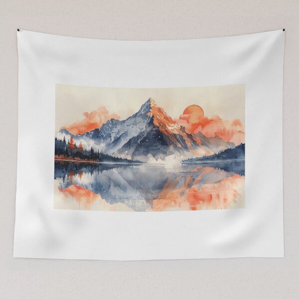 Item preview, A Pastel Lake at the Foot of a Majestic Mountain: A Tranquil Watercolor Masterpiece designed and sold by Shirtastically.