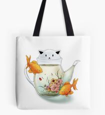 Flowering Tea in a Cat Teapot and Goldfish Tote Bag