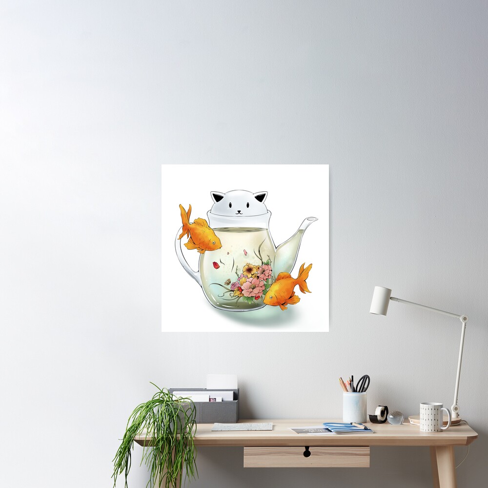 Flowering Tea in a Cat Teapot Art Print by Bloomejasmine