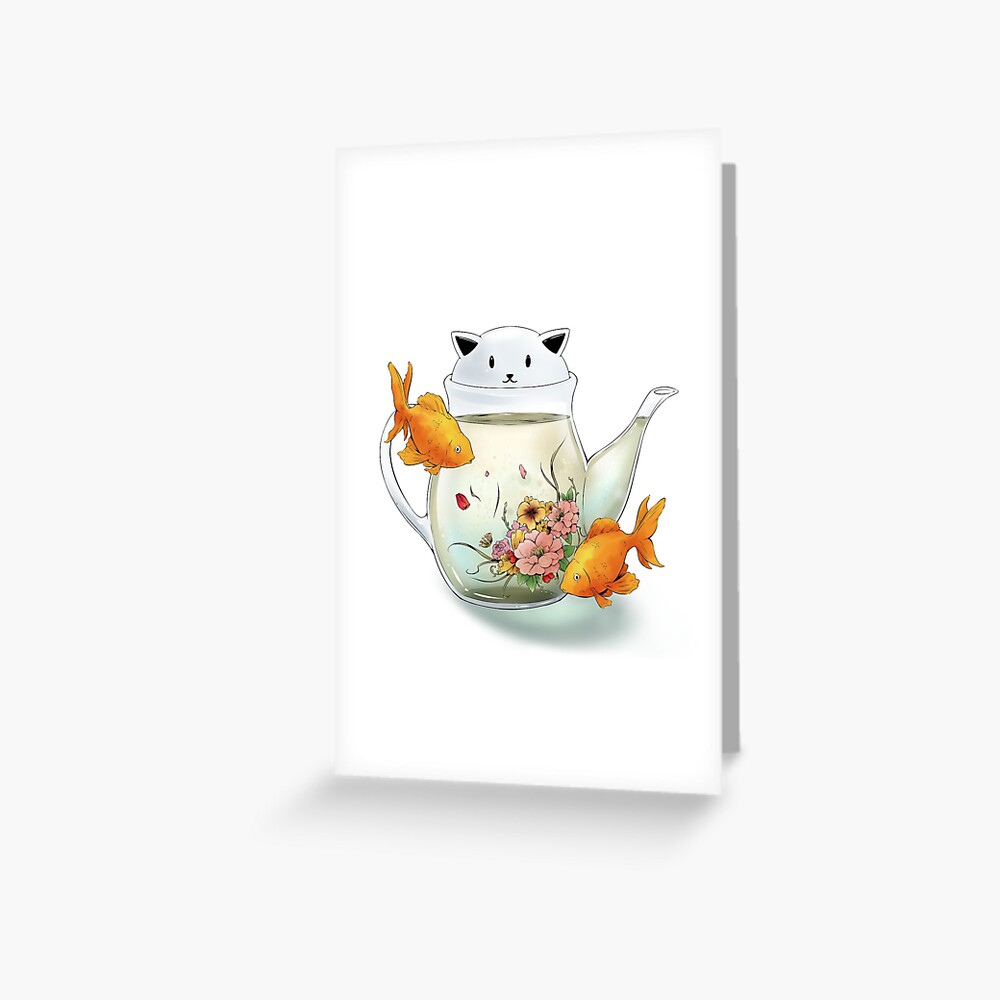 Flowering Tea in a Cat Teapot Art Print by Bloomejasmine