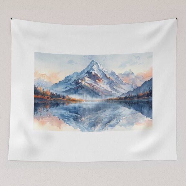 Item preview, A Pastel Lake at the Foot of a Majestic Mountain Peak: A Peaceful Watercolor Masterpiece in Nature designed and sold by Shirtastically.