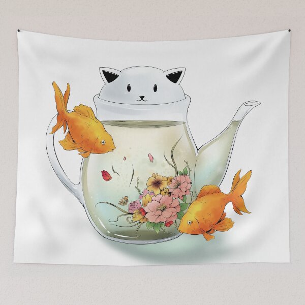 Item preview, Flowering Tea in a Cat Teapot and Goldfish designed and sold by bloomejasmine.