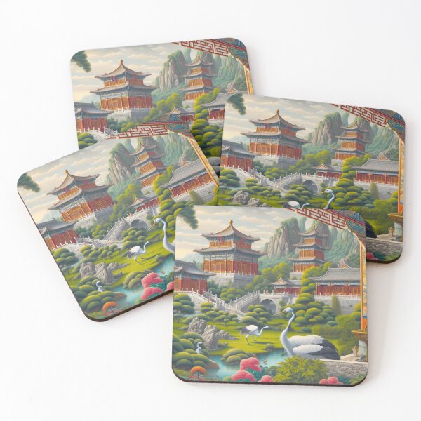 Item preview, Asian Storks by the Temple Beautiful Oriental Pop, Chabby Chic Chinoiserie designed and sold by silklotus.
