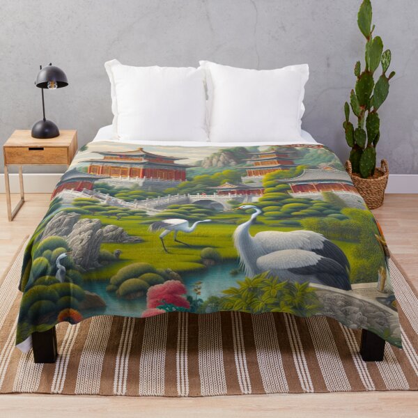 Item preview, Asian Storks by the Temple Beautiful Oriental Pop, Chabby Chic Chinoiserie designed and sold by silklotus.