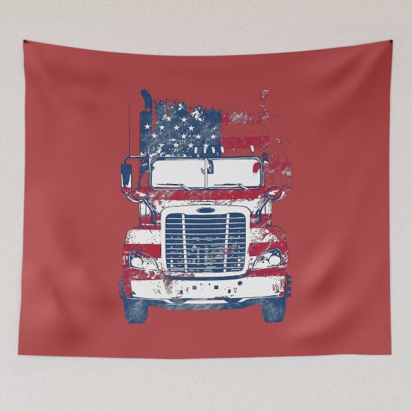 Item preview, patriotic American Flag Tractor Trailer Trucker designed and sold by Wild-Co.
