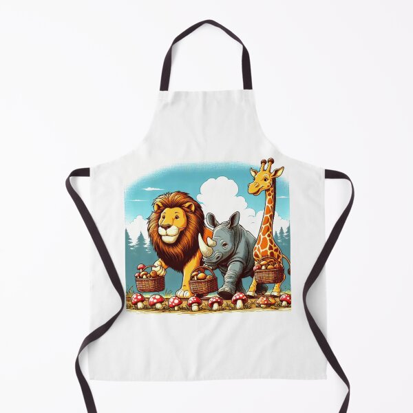 Item preview, Unexpected Foragers: A Lion, Rhinoceros, and Giraffe Harvest Mushrooms designed and sold by MyHappyArtShop.